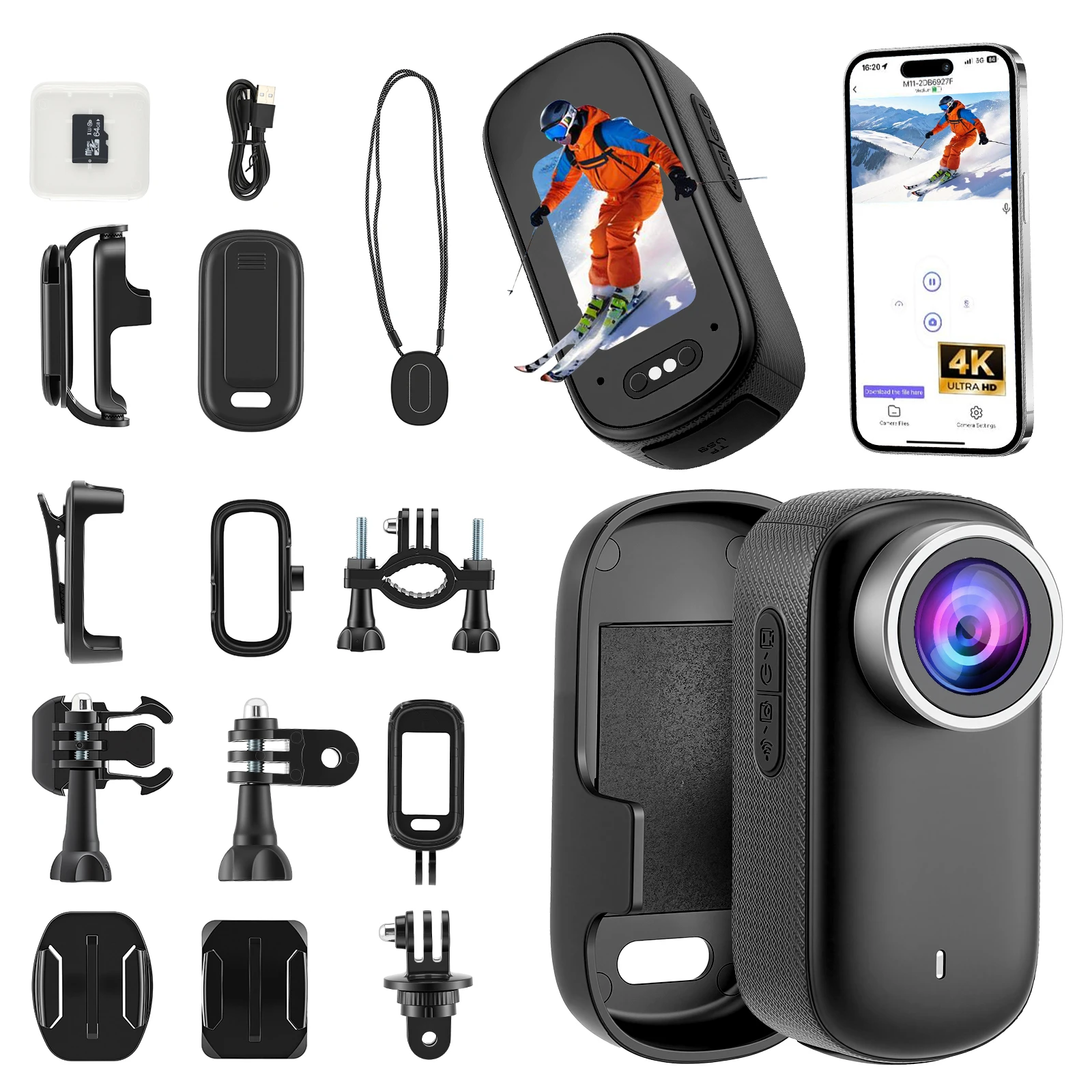 

Мини-экшн-камера CNCBSR WiFi 4K UHD 150 ° Широкоугольная водонепроницаемая IP65 портативная камера для тела и шлема с защитой от сотрясений для мотоциклов и спорта