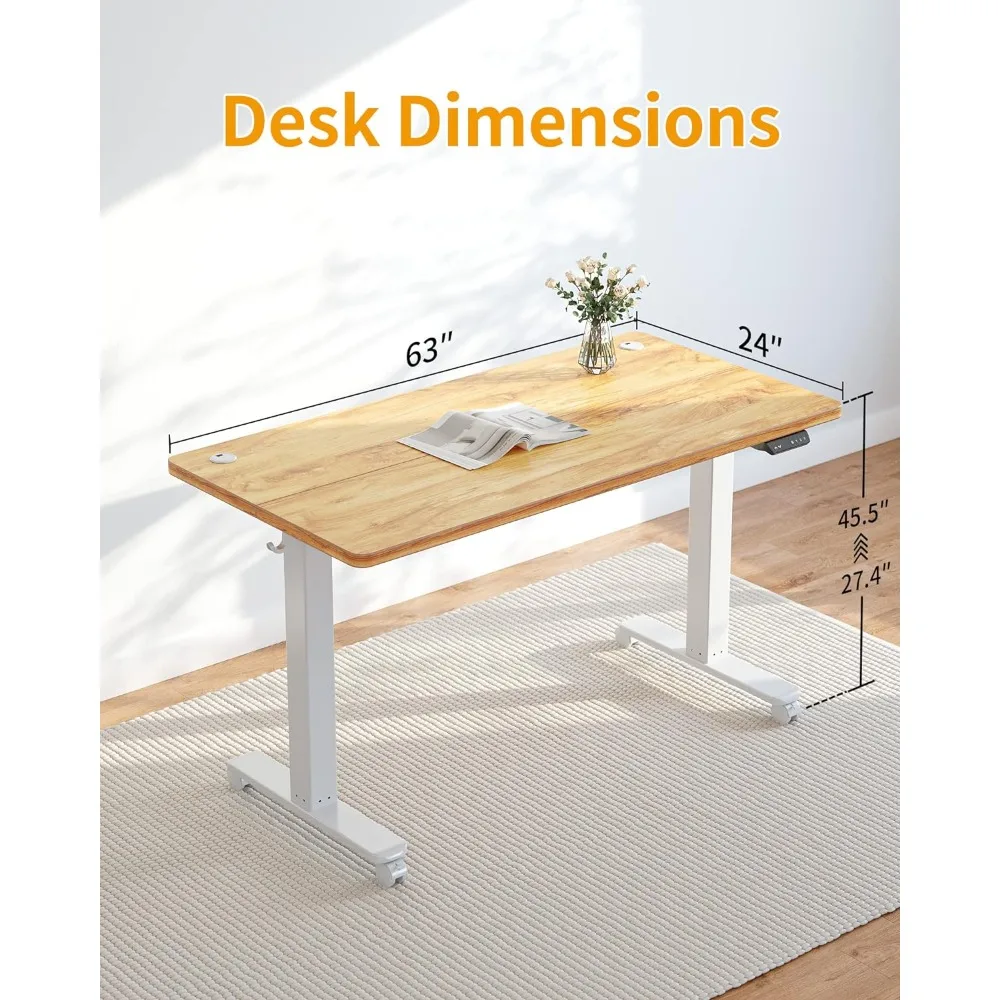 c Standing Desk, 63 x 24 Inches Height Adjustable Sit Stand Desk, Ergonomic Home Office Computer Workstation, Light Rustic Brown