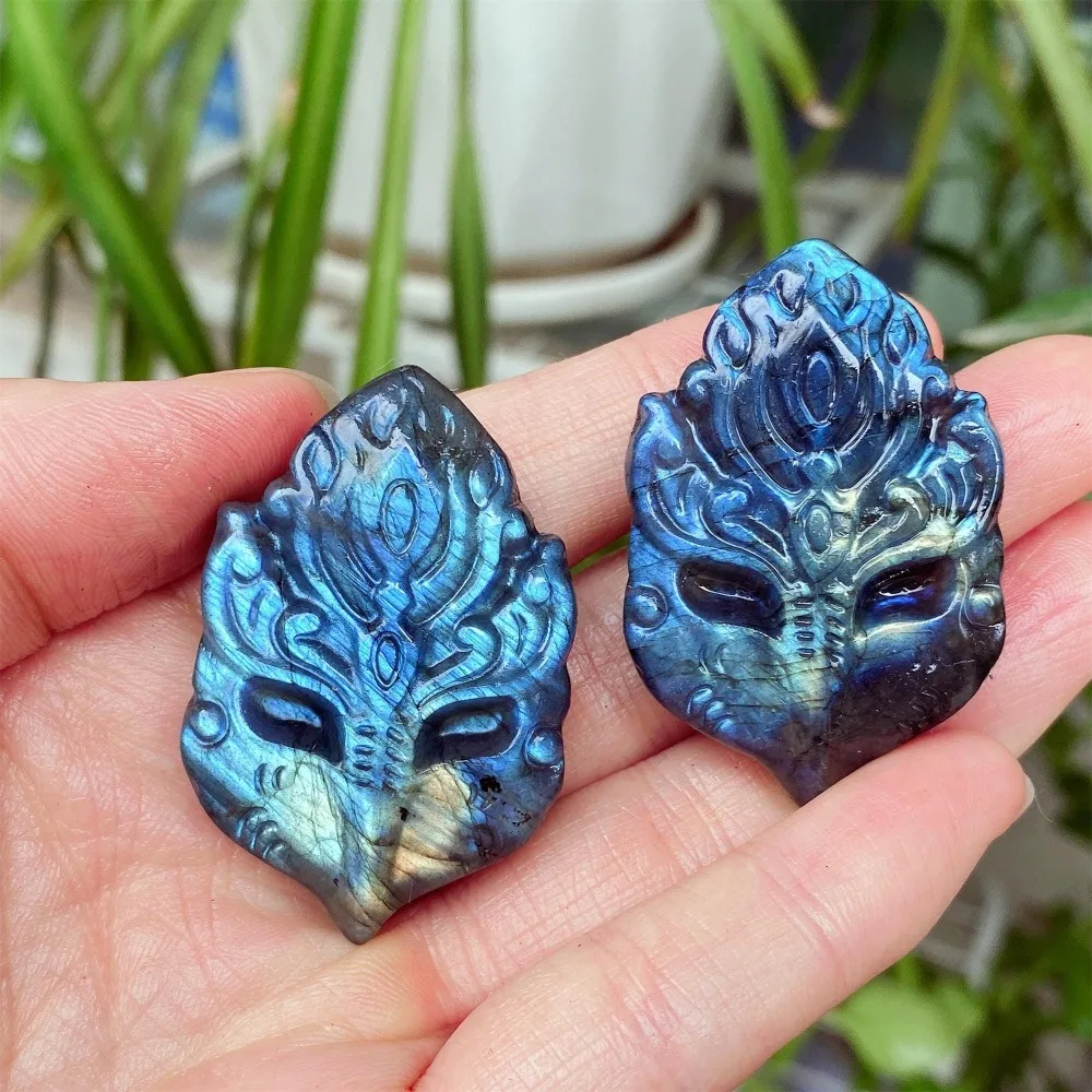 

Natural Labradorite Fox Mask Animal Statue Perfect for Birthday or Holiday Gift Desk Ornament Mineral Home Accent