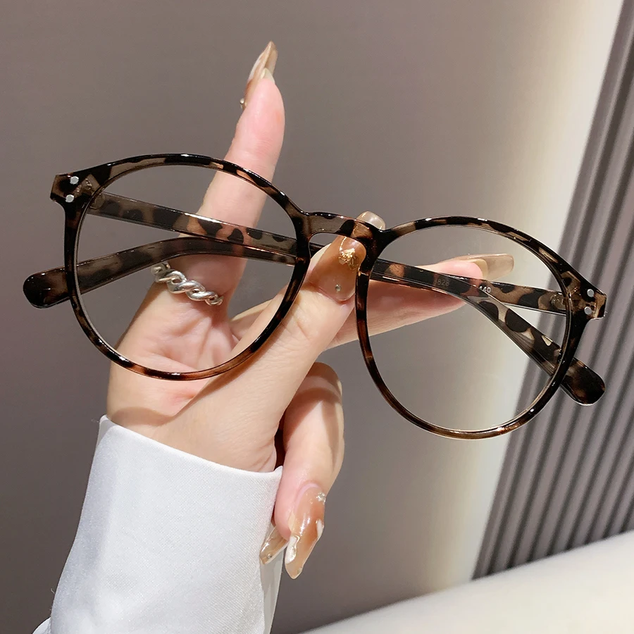 1Pc Unisex Plain Gläser Neue Leichte Einfache Runde Rahmen Vintage Leopard Print Persönlichkeit Vielseitig Schutz Vision Täglich