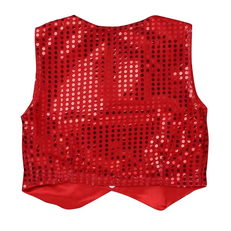 Children Boys Girls Hip-hop Jazz Street Dance Vest Shiny Sequin Waistcoat Kids Choir School Show Party Stage Performance Costume