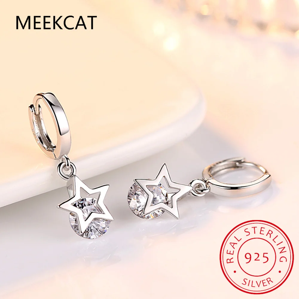 1.0CT D Color Moissanite Star Hoop Earrings Lab Created Diamond For Women 925 Sterling Silver Wedding Fine Jewelry Gift