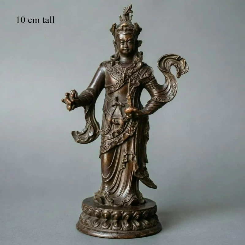 Antique-Style Aged Copper Standing Guru Rinpoche Statue Tibetan Vajrayana Buddhist Figurine Home Altar Worship Decorative Craft