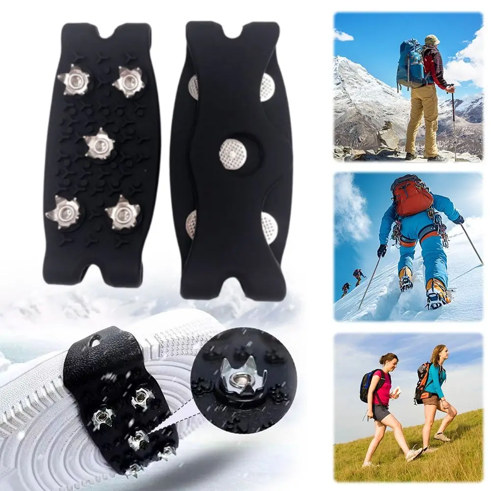 1Pair 5-Stud Anti-Skid Shoe Covers Universal Non-Slip Silicone Grips Crampons Spikes Walking Hiking Accessories Wear-resistant