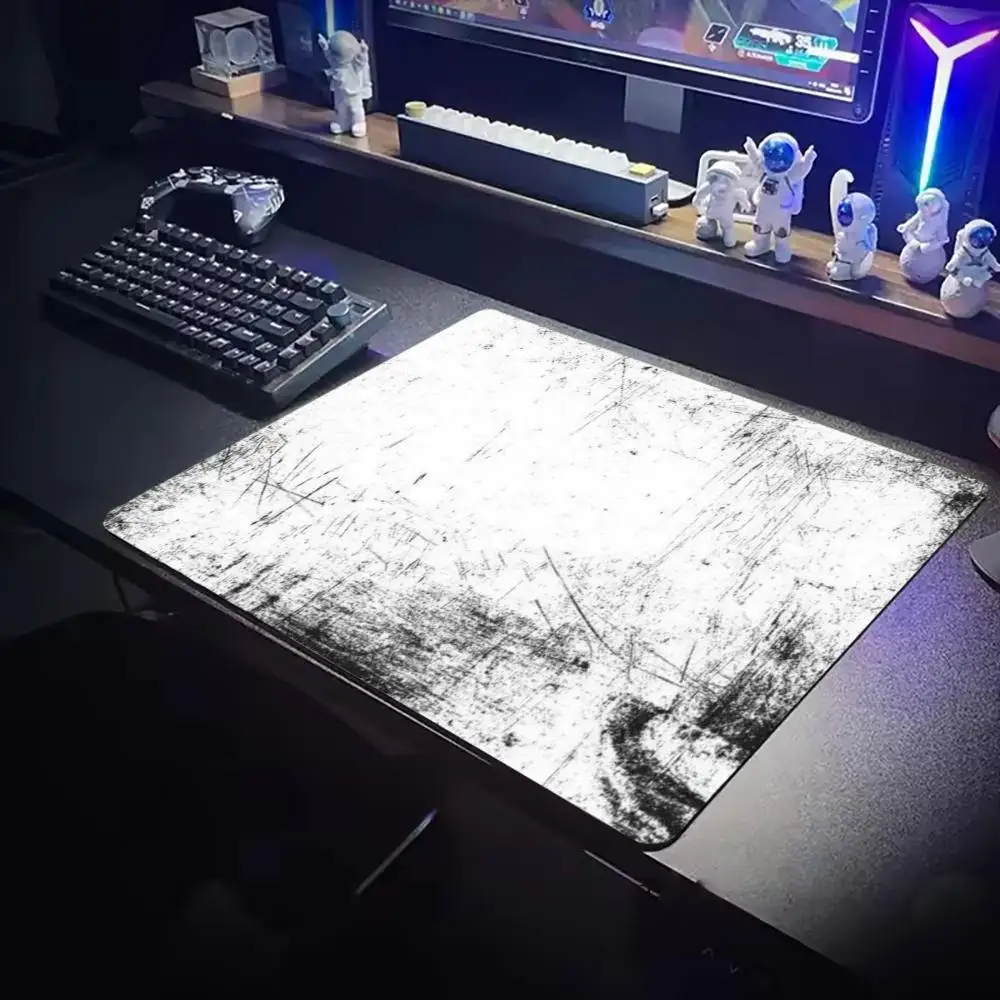 Mousepad 45X50 Grey White Distressed Texture Grunge Scratched Non-Slip Rubber Base Mousepad For Laptop PC Office Gaming Decor