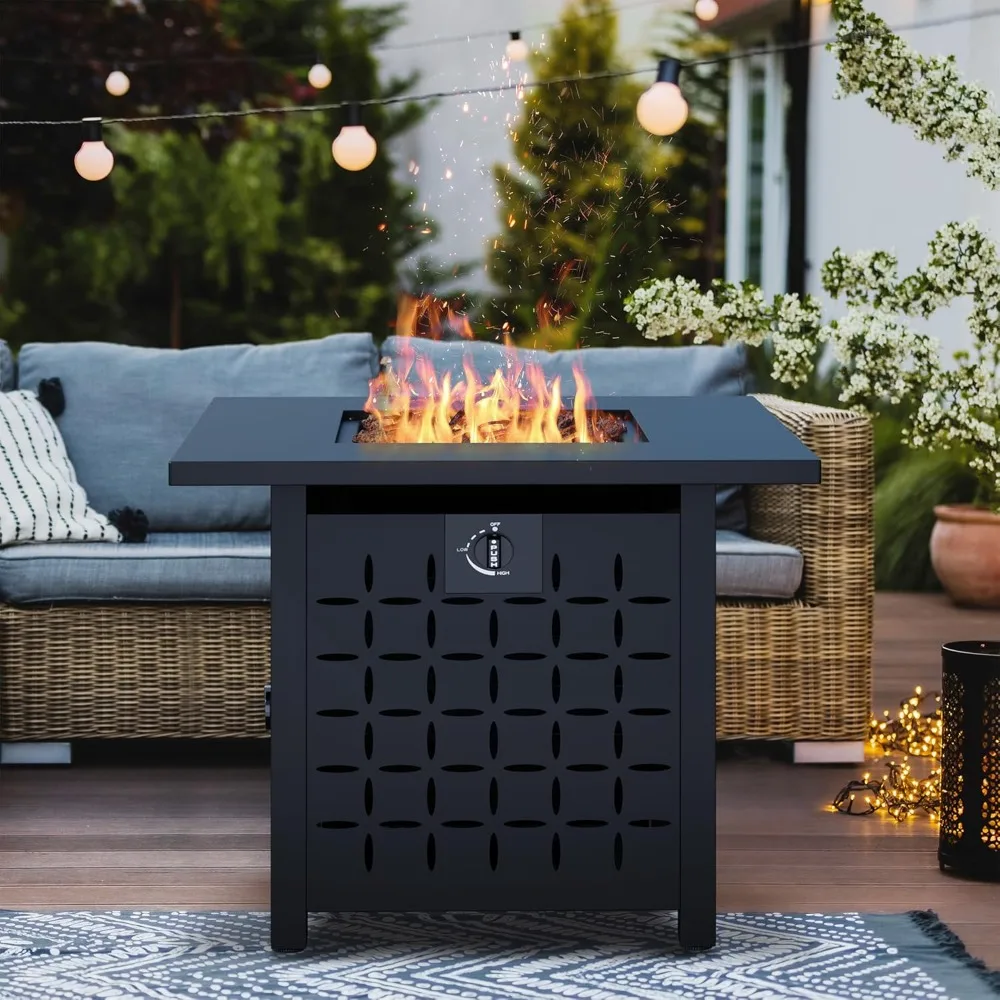 Gas FirePit Table 28 Inch Propane Fire Pit Table 50,000 BTU with Free Lava Rock and Tabletop Lid, Gas FirePit