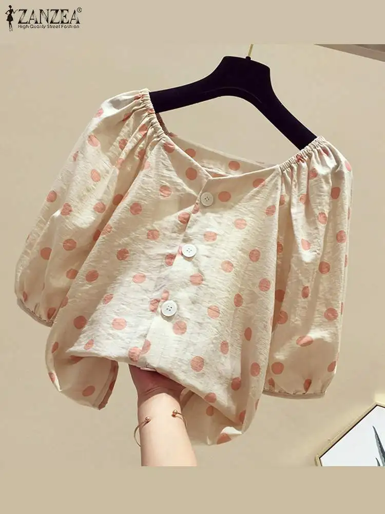 

ZANZEA Fashion Women Elegant Half Sleeve Polka Dot Printed Shirt Blouse Summer Casual Party Holiday Tops Bohemiam Blusas 2024