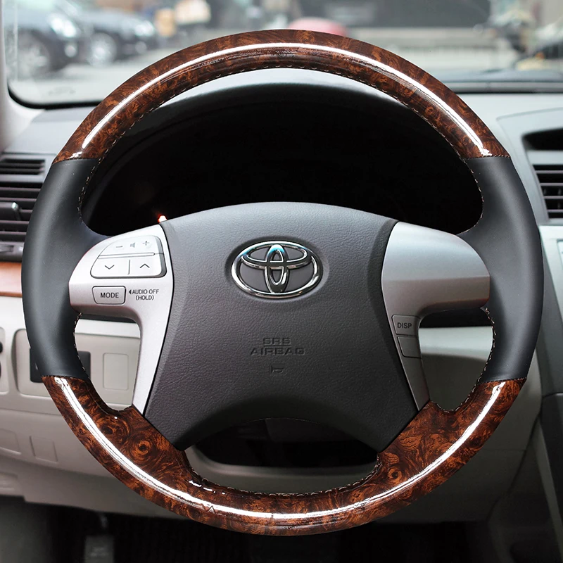 

Steering Wheel Cover for Toyota Fortuner Hilux 2012-2015 Camry 2007-2011 Hand-stitched peach wood grain Genuine Leather Parts