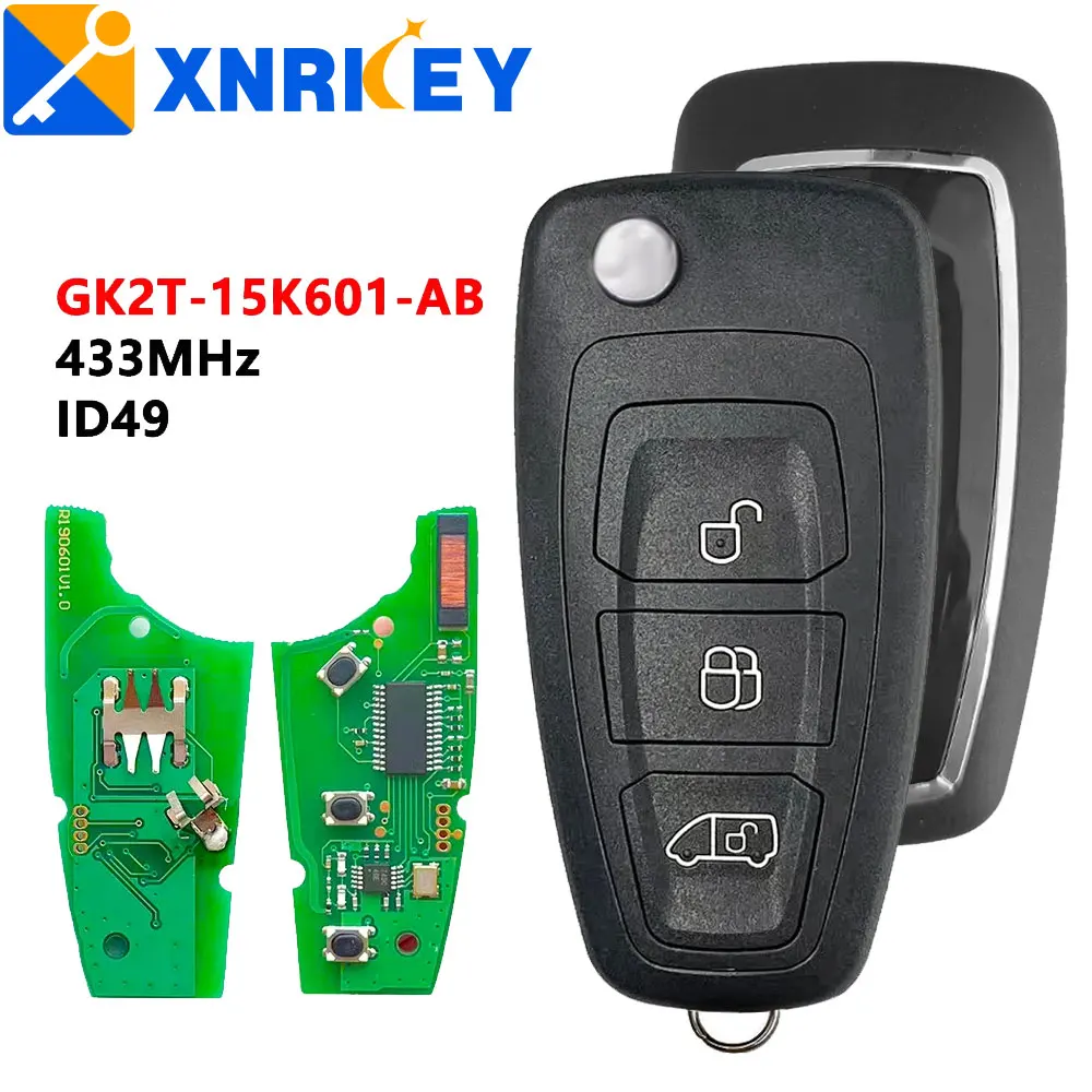 XNRKEY 3 Button Flip Remote Key for Ford Transit 433MHz ID49 Chip HITAG Pro Chip GK2T-15K601-AB with HU101 Blade