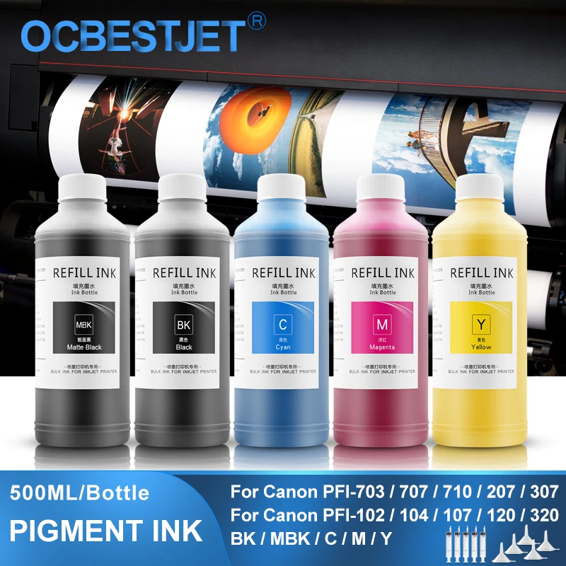 Pigmento de Tinta de Recarga de Tinta para Canon Pfi107 Pfi-120 Pfi320 Pfi-102 Tm200 Tm200 Tm-205 Tm-300 Tm-305 Tm300 Ipf670 Ipf680 × 500ml