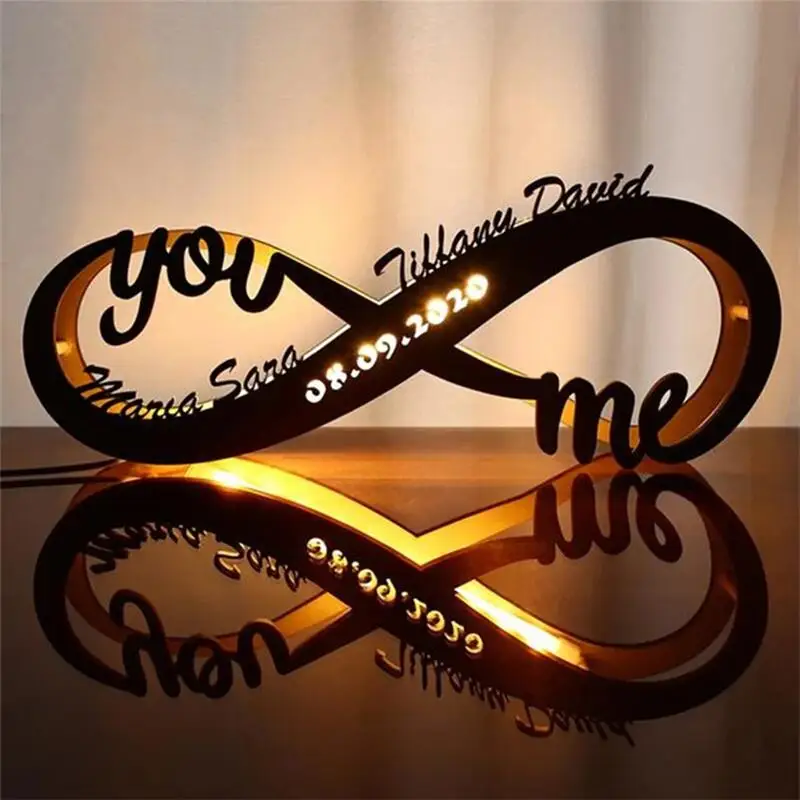 

Customizable Infinity Love Wooden Table Lamp Memoriable Name Date Night Lights for Bedroom Anniversary Birthday Valentine Gifts