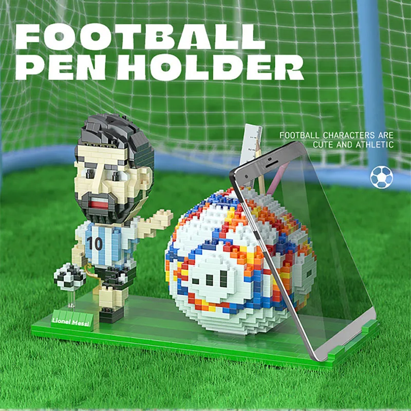 

2022 Football Player Model Mini Size Building Blocks Creative DIY Pen Holder Mobile Phone Holder Bricks Toys For Children Gifts