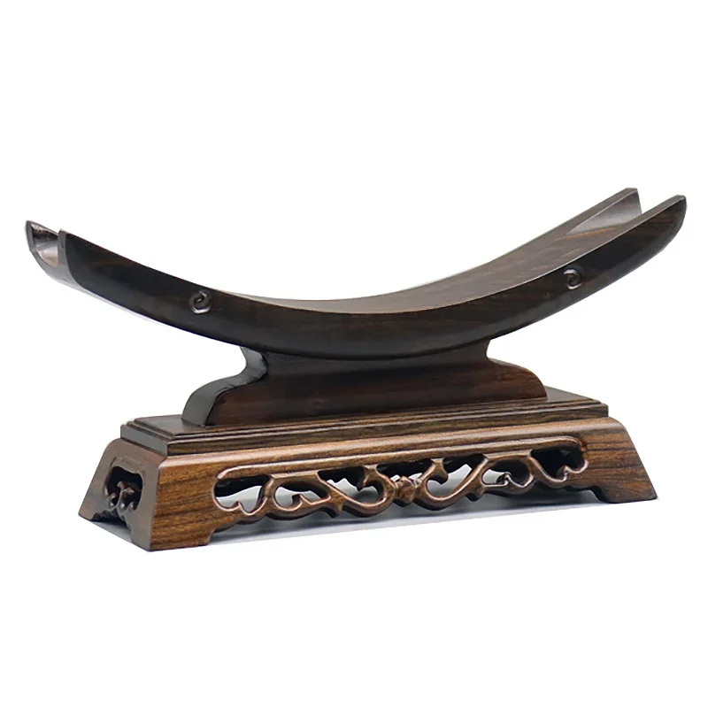 Sandalwood Carved Ivory Bracket Ox Horn Tray Wood Sword Display Katana Stand Holder Crescent Collectible Exhibition Wooden Stand