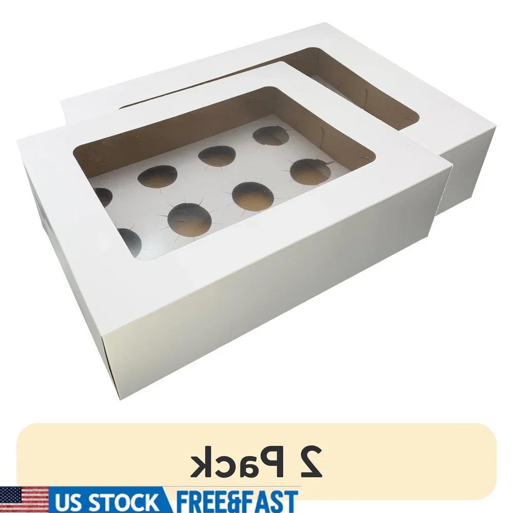 

2 Pack White Cake Boxes with Windows Transporting Treats Bakery Packaging 10.25 x 13.25 x 4 Inches Multi-Purpose Use