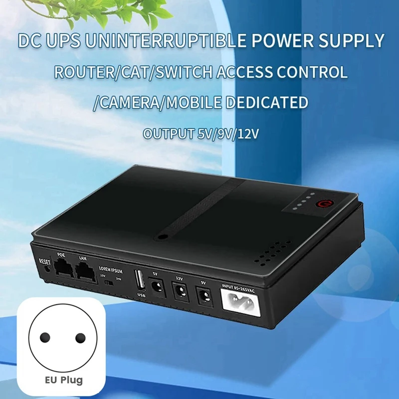 DC1018P Router UPS Uninterruptible Power Supply DC 9V12V Optical Cat Monitoring Standby Mobile Router Easy To Use -EU Plug