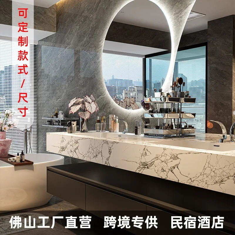Rock slab hot bending integrated basin bathroom cabinet combination rock slab seamless ceramic basin hotel washbasin wash basin
