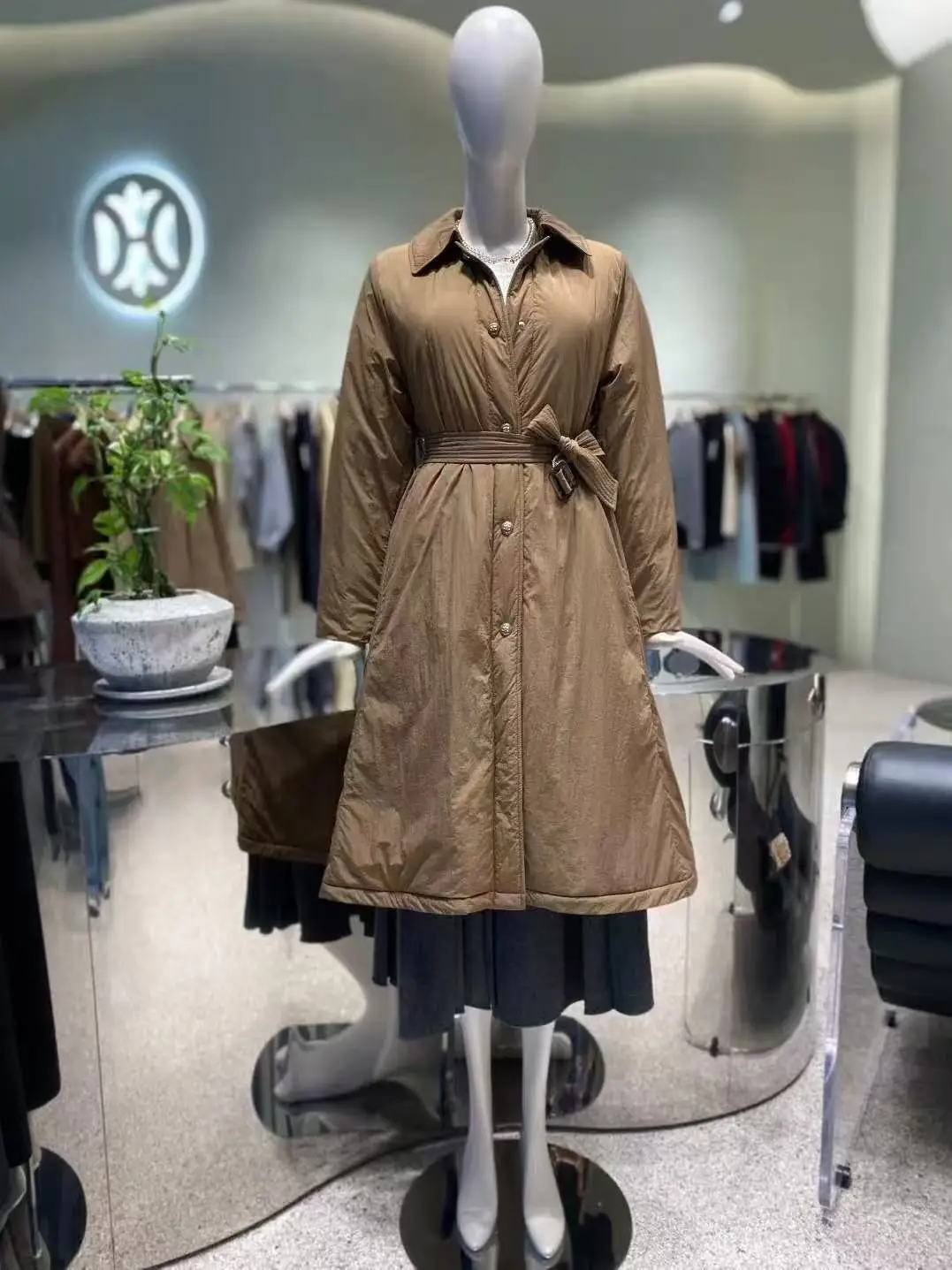 

Faionable Lemon Cheese DEW25 Autumn Winter Thin Cotton Jaet Coat with Belt Flip Collar Long Sve ort Length Collar