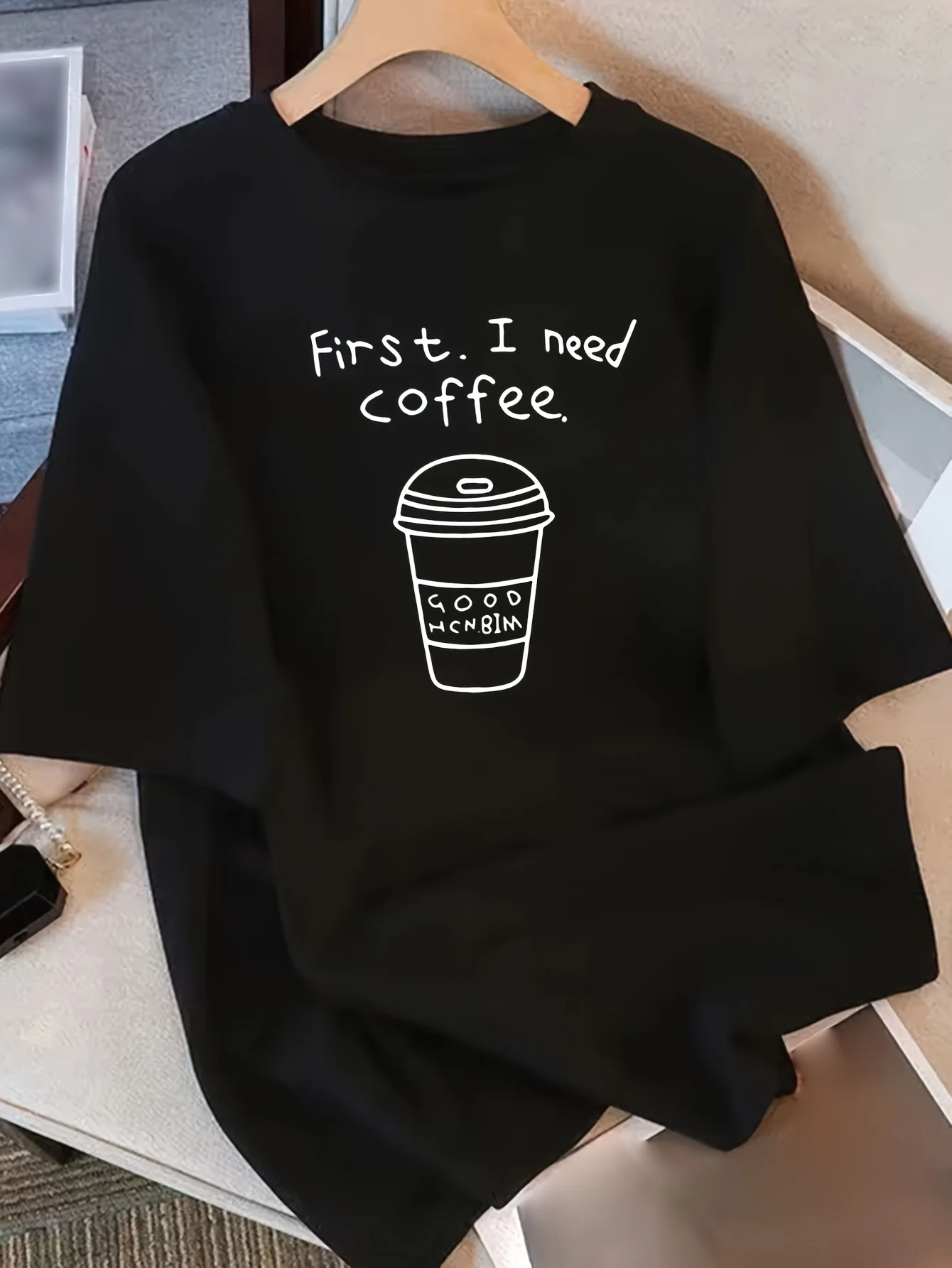 

Women's Short Sleeve TShirt - "First I Need Coffee" Graphic Print Harajuku Short Sleeve Casual Clothing Street Aesthetic Clothes