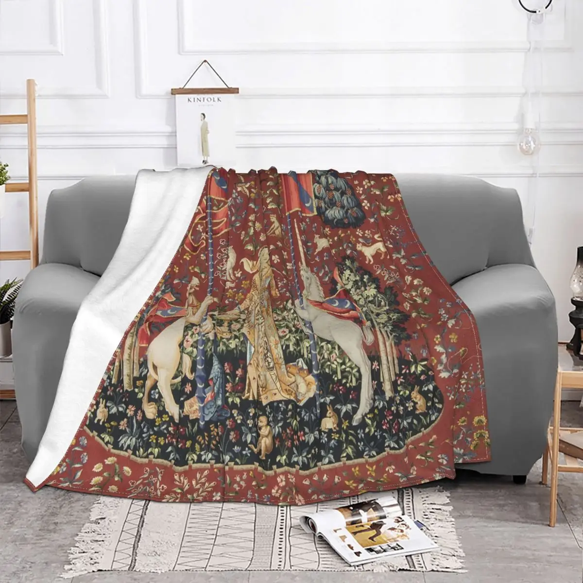 The Lady and The Unicorn Taste Flannel Plush Throw Blanket Retro Medieval Renaissance Blanket for Home Sofa Car Super Soft Quilt