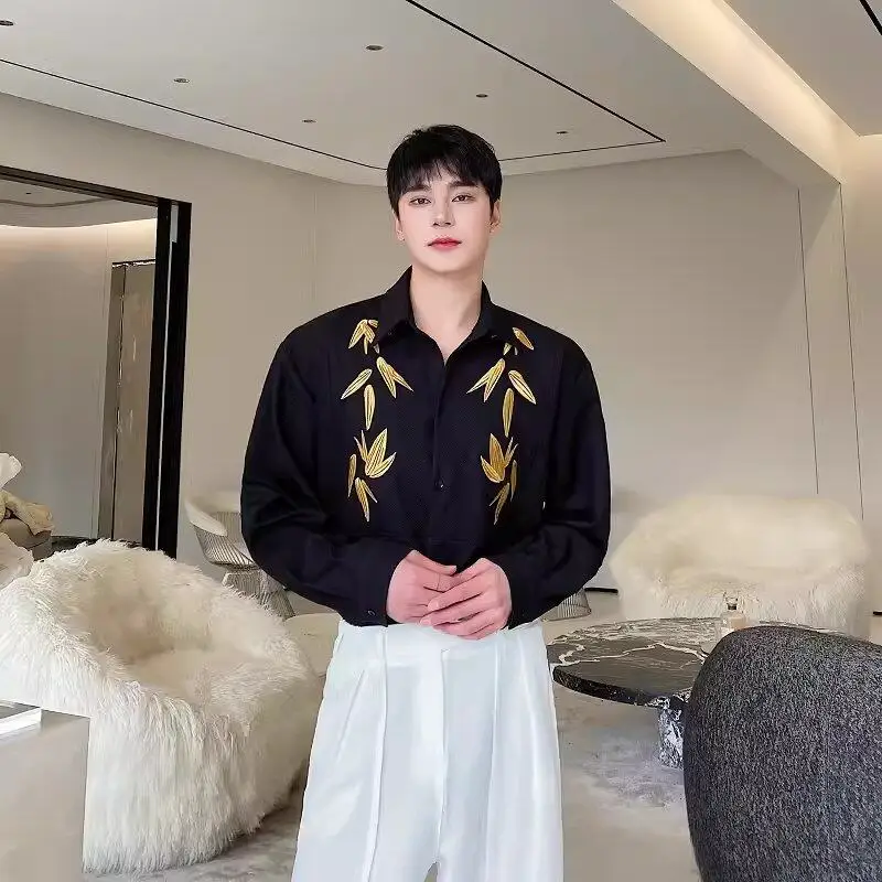 

Весна 2024, новинка, китайский длинный све айрт с вышивкой, мужской цвет в стиле ретро, модный стиль в национальном стиле