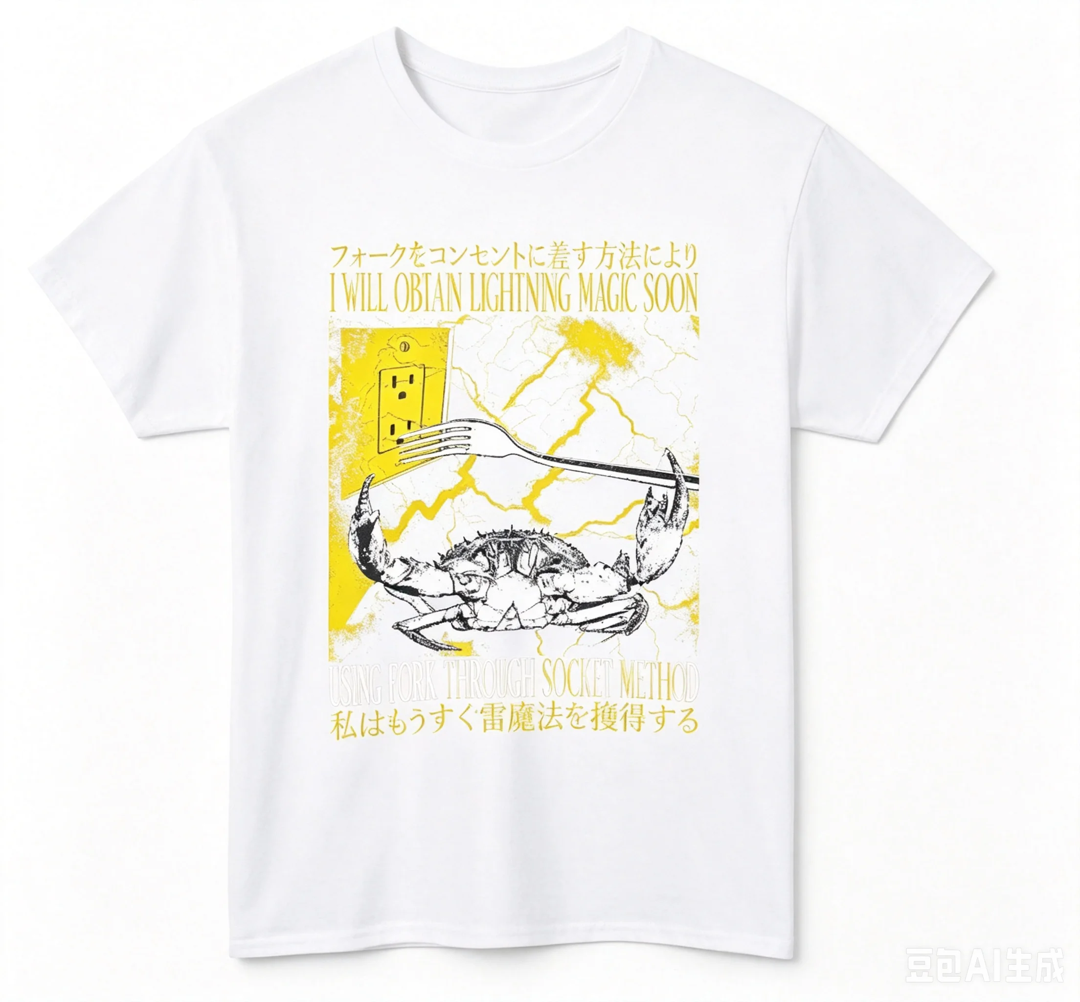 T-shirt décontracté et tendance avec motif de crabe japonais vintage amusant et citation « I Will Obtain Lightning Magic Soon », pour les passionnés de chats.