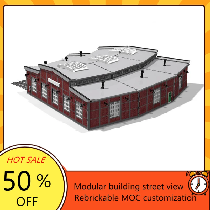 5286PCS MOC Creative Modular Train Station Set with Turntable Roundhouse Custom Custom Puzzle Children's Birthday Christmas Toys