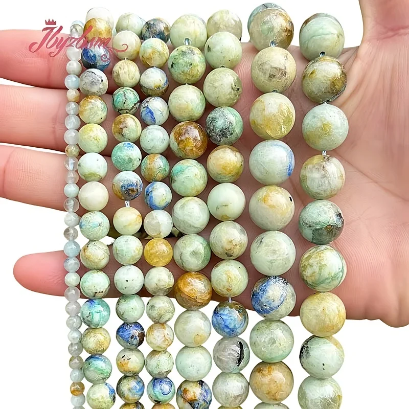 Natural Azurite Round Smooth Stone Beads For Necklace Bracelet Jewelry Making Strand 15