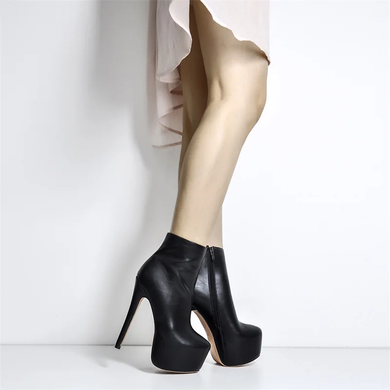 Onlymaker Women Ankle Boots Rounded Toe 16CM High Heel Black Side Zipper Slim Fashion Matte Plus Size Warm Winter Booties