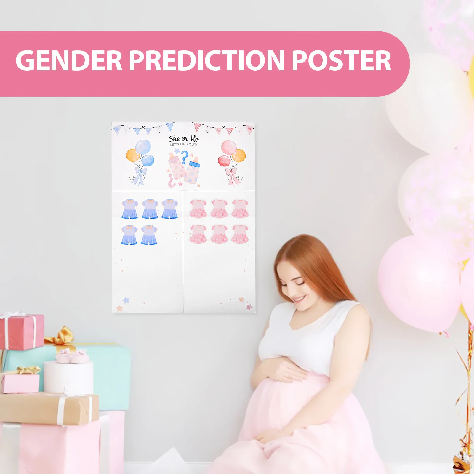 

1Set Gender Reveal Poster Baby Shower Voting Stickers Cartoon Pattern Party Games Decorations Baby Prediction Cards