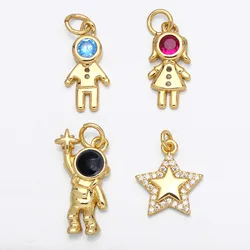 OCESRIO Small Cute Boy and Girl Charm for Jewelry Making Gold Plated Copper CZ Kawaii Findings for DIY Jewelry chma138