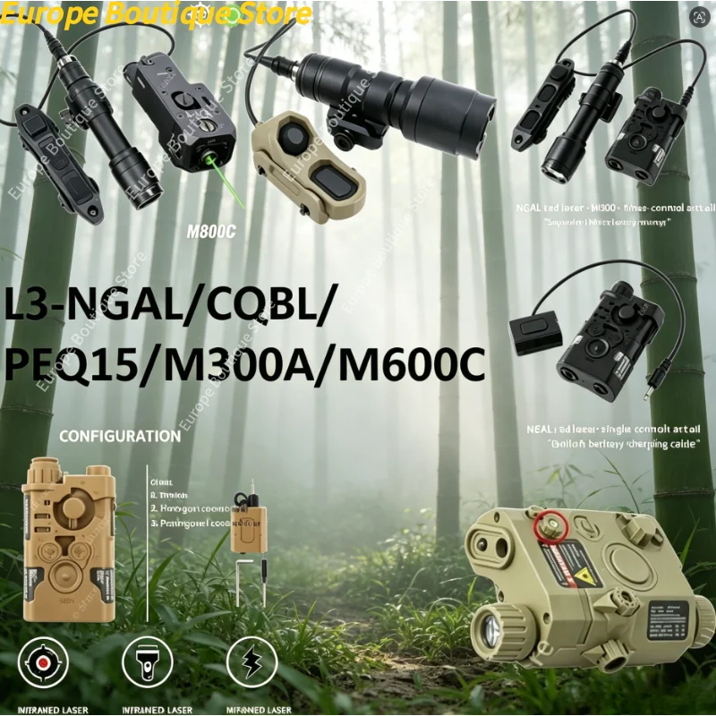 Upgrade Green Laser Flashlight Strobe With Tail Switch For L3 NGAL CQBL PEQ15 M300 M600 Style Outdoor Model