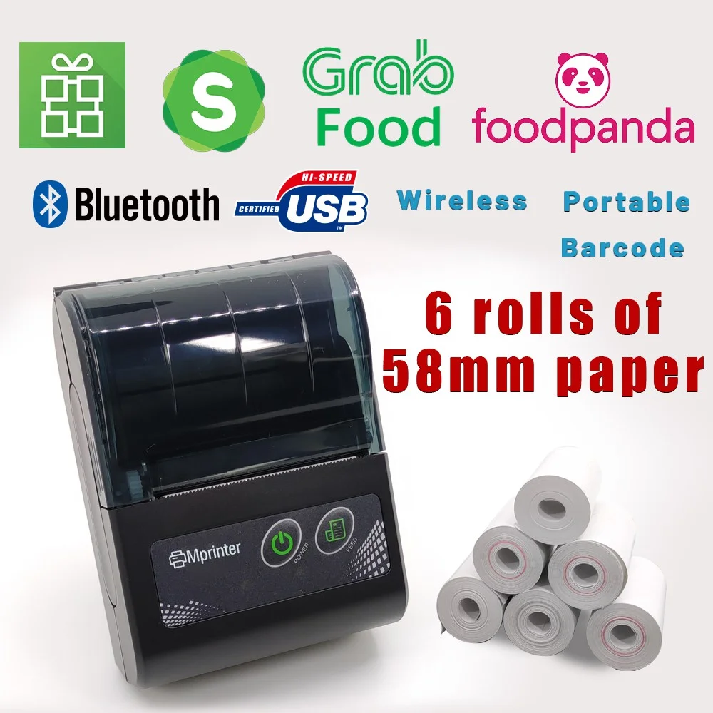 Mini Portable 58mm Bluetooth Thermal Printer Wireless USB Receipt Ticket Printer for Out Door Use No Driver