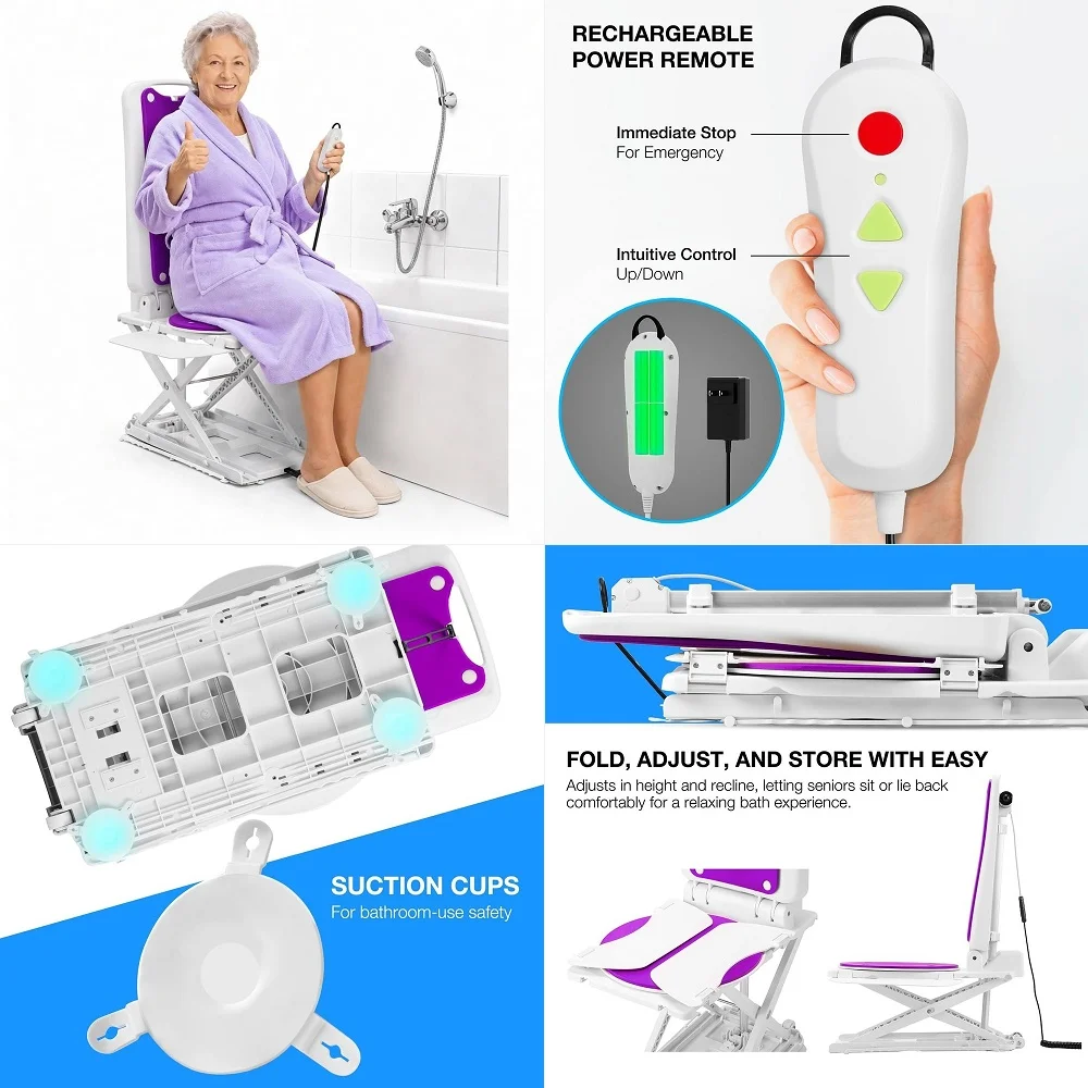 

Electric Chair Lift for Elderly amp IPX8 Waterproof Bath Lift for Tub, Foldable, 308 lbs Capacity, Remote Control, Height Adjus