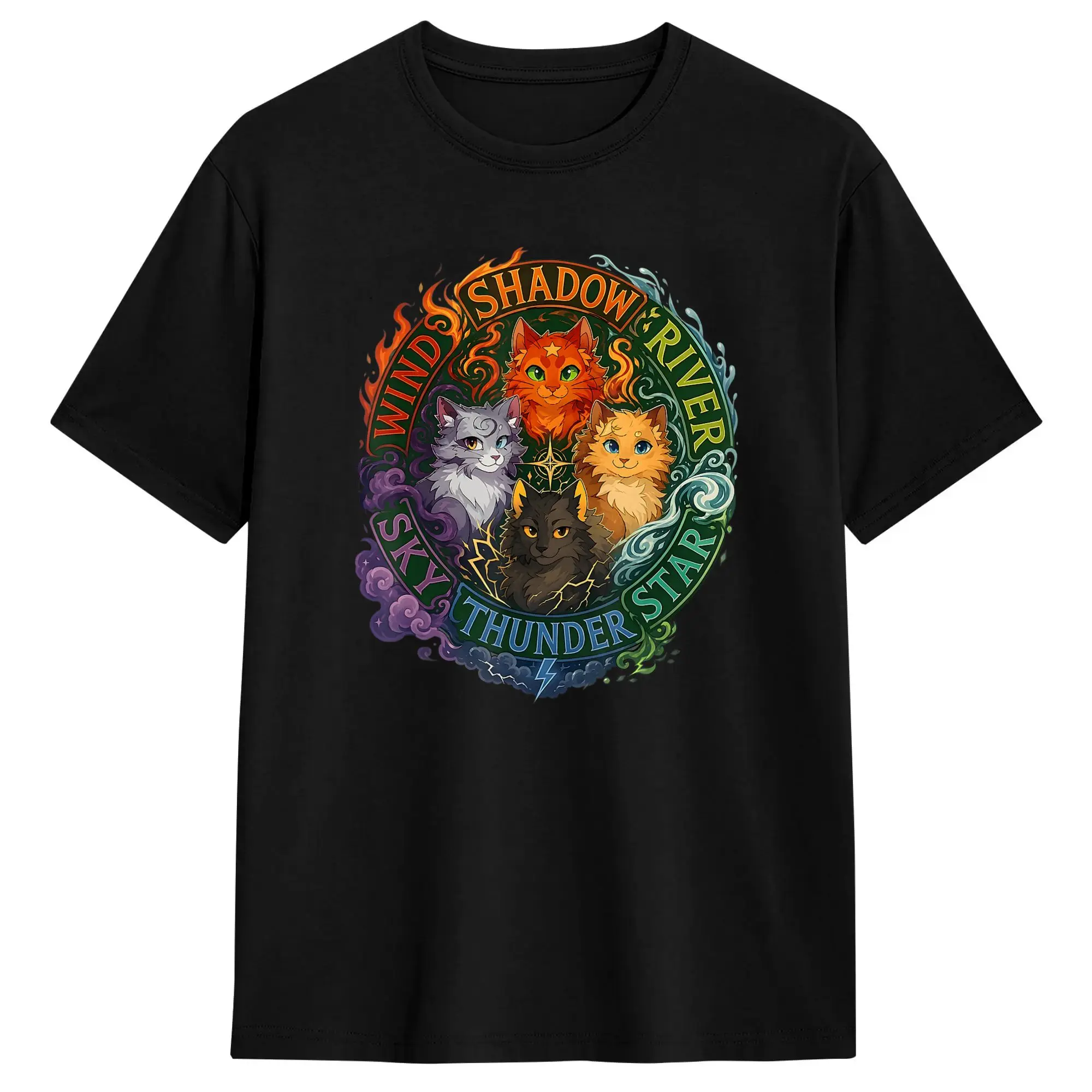 Wind Shadow River Star Thunder Sky Cat Feline T Shirt Fire Star Cat Pure Cotton T Shirts For Men Tshirt Short-Sleeved Top Tees