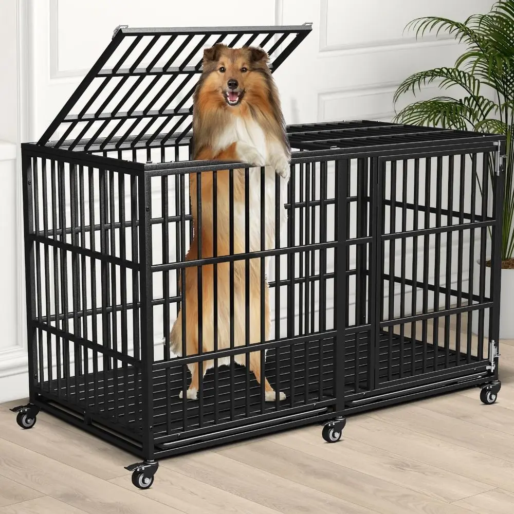 

Extra Large Indestructible Dog Crate with Double Door for Giant Breeds and High Anxiety Dogs