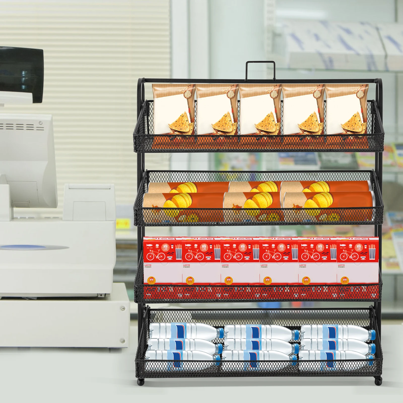 4-stufiges Candy-Präsentationsregal |   Stapelbarer Süßigkeiten-Organizer |   Snack-Organizer für die Arbeitsplatte |   Snackregal und Chipregal für Geschäfte