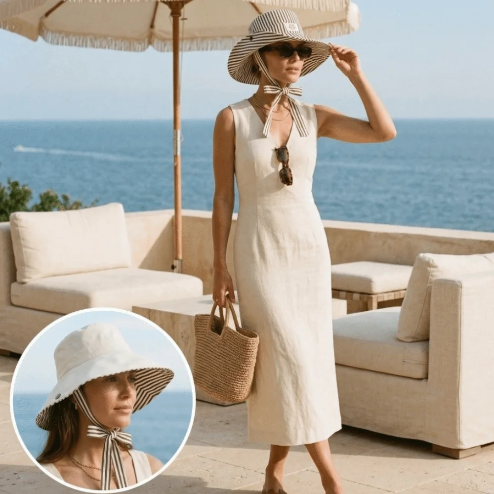 New Wide Brim Reversible Bucket Hat UV Protection Breathable Striped Sun Hat Foldable Windproof Fishmen Hat Travel