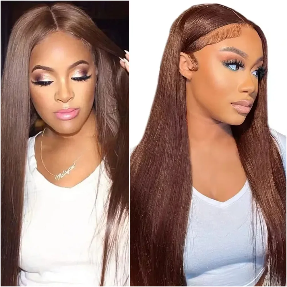 วิกผมตรงแบบ Bone Straight 13x6 Lace Frontal ขนาด 36 นิ้ว ความหนาแน่น 200 # วิกผมบราซิลแบบ HD Lace Front สีน้ำตาลช็อกโกแลต 4 ชิ้น ทำจากผมแท้ 100% สำหรับผู้หญิง