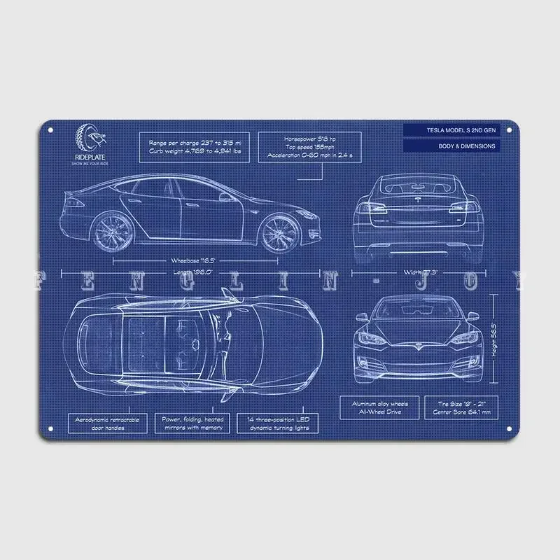 Tesla Model S 2nd Generation Metal Plaque Poster Wall Pub Garage Club Decoration Mural Painting Tin Sign Poster