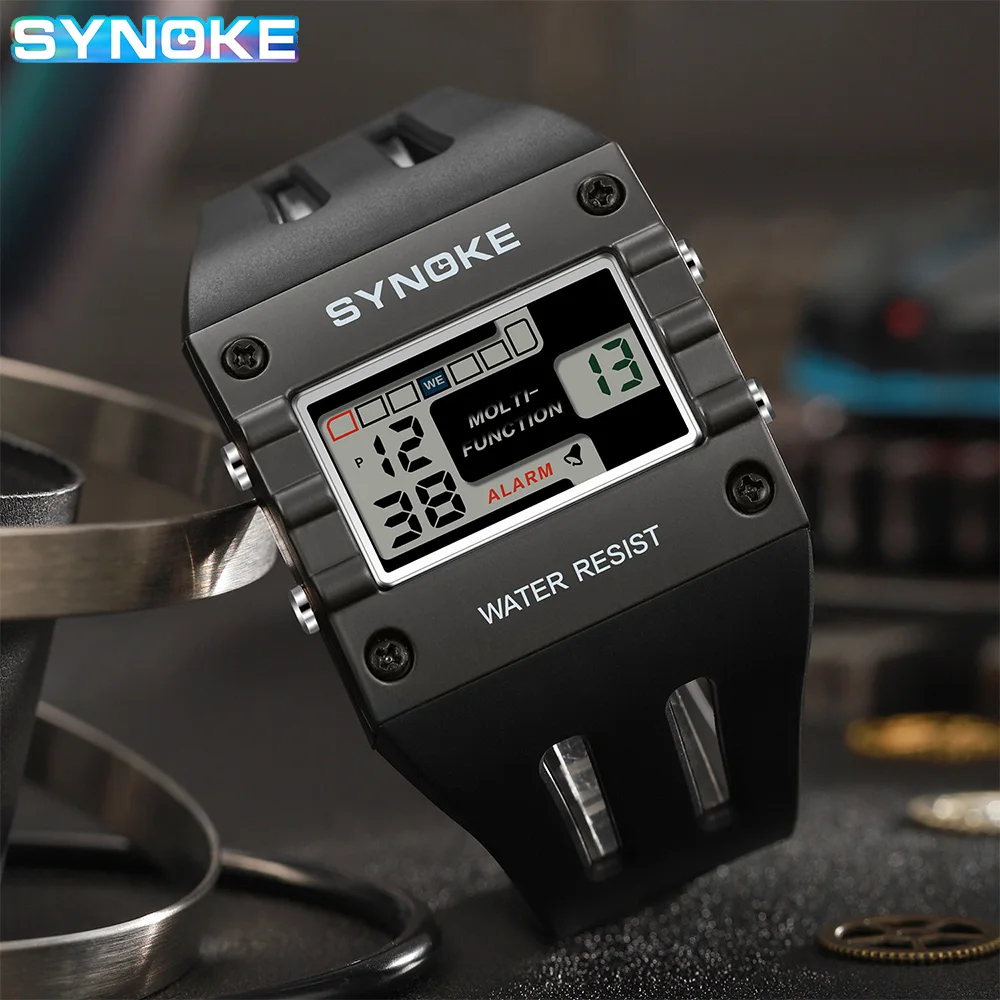 SYNOKE Digital Watch Watch Outdoor New Color Trend Men Sports Electronic Watch Waterproof Night Glow Large Screen Square Student