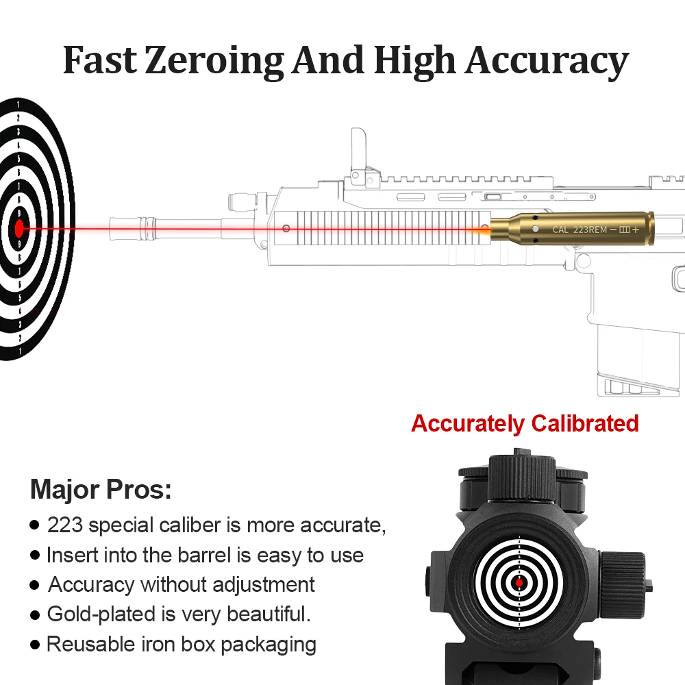 223REM Optics Cartridge Red Dot Laser Bore Brass Bore Boresighter For Pistol Rifle Scope Hunting Accessories 6 Batte