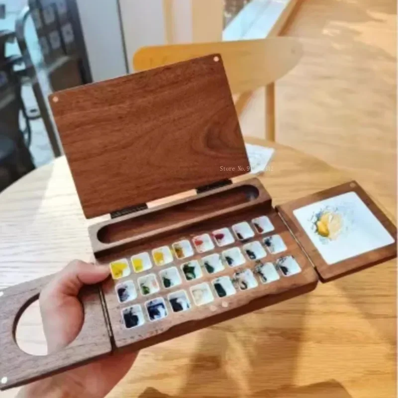 24 Color Wooden Folding Travel Watercolor Paint Box Art School Students Outdoor Sketching Portable Painting Oil Color Palette