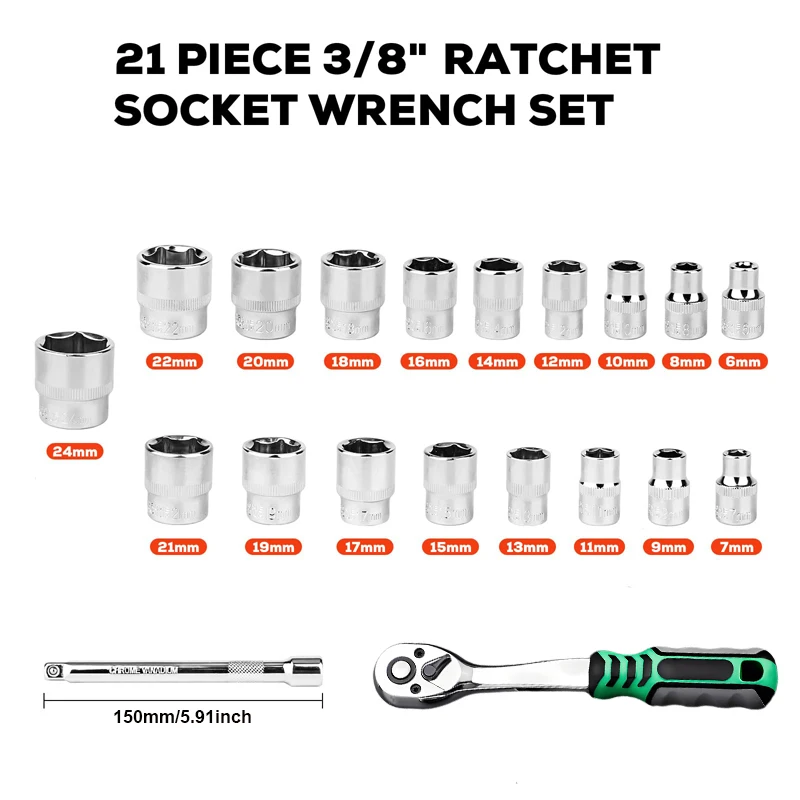 72Drive Socket Set 21PCS Ratelsleutel Sockets Compact Sockets voor Auto Reparatie Monteur Tool voor Auto Reparatie Handgereedschap Spanner