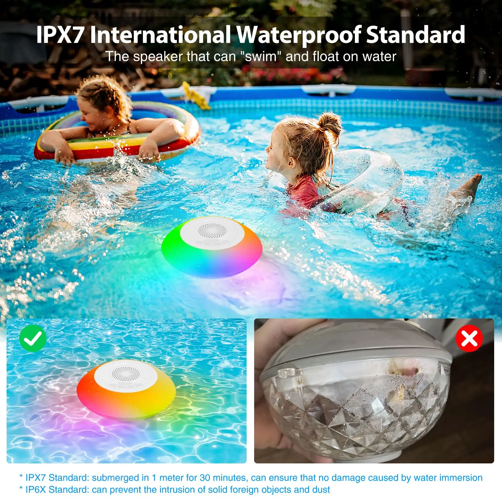 Imagem -03 - Alto-falante Impermeável Bluetooth Banheiro Led Luzes Coloridas da Piscina Música Som Estéreo Microfone Banho de Água Flutuante Ipx7