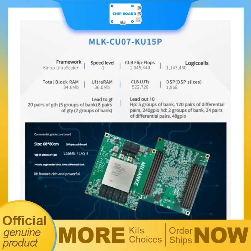 Milinker MLK-CU07 UltraScale KU15P FPGA module providing twenty eight GTH pairs and DDR4 memory for high throughput systems