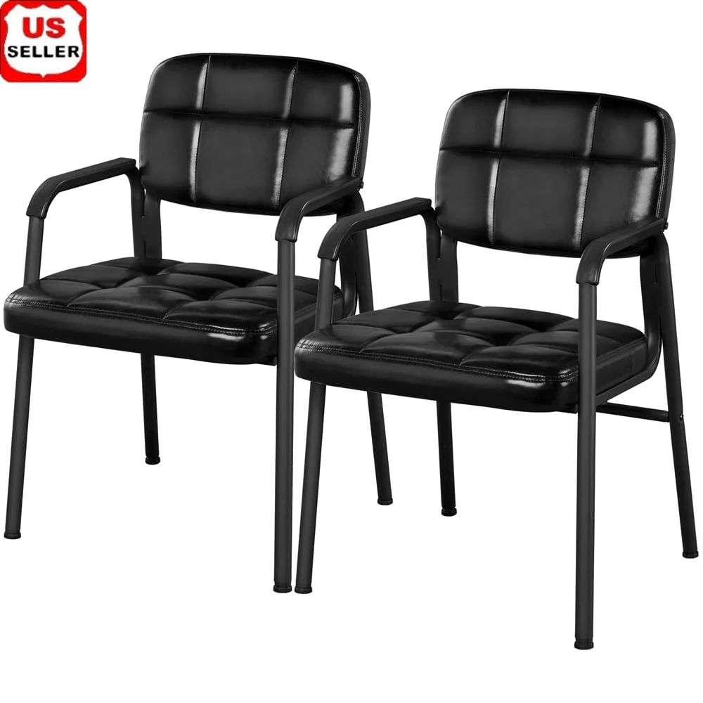 

Set of 2 Faux Leather Office Chairs with Armrests Comfortable Reception Guest Chairs Indoor Furniture Lumbar Support