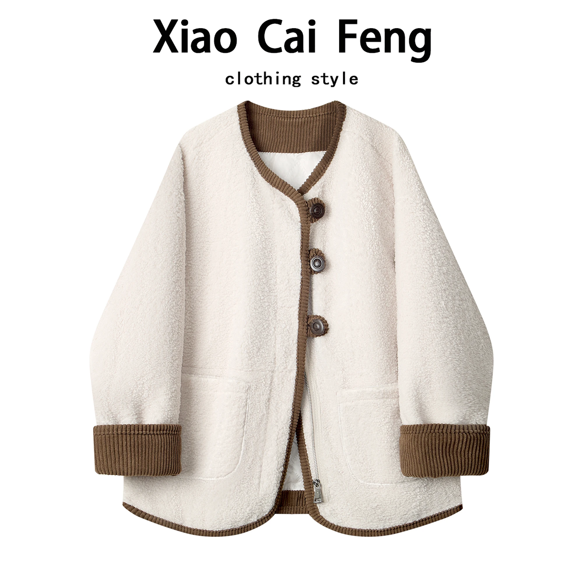 

Женское вельветовое лоскутное пальто с мехом ягненка, свободное утягивающее осенне-зимнее повседневное модное хлопковое кожаное пальто