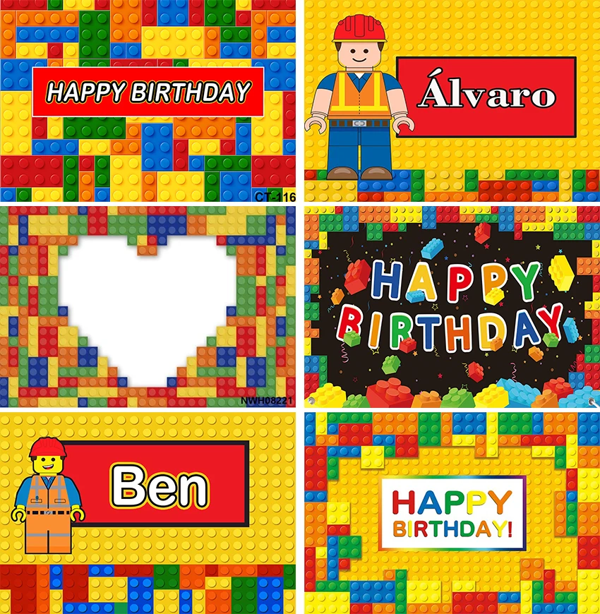 Custom Child Birthday Photography Backdrop  Building Blocks Emmet Colorful  Backgrounds Computer Print Party Photo Decor Props