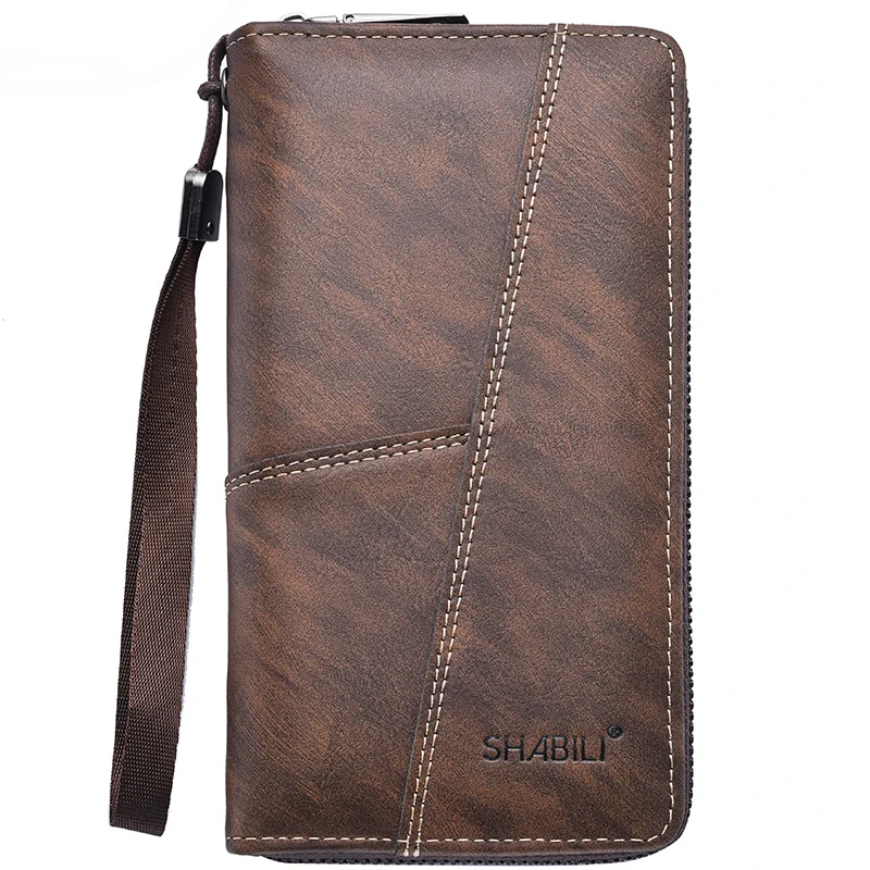 Men Leather Wallets Long Design Causal Purses Male Zipper Wallet Coin Card Holders Slim Money Bag High Capacity Credit Case