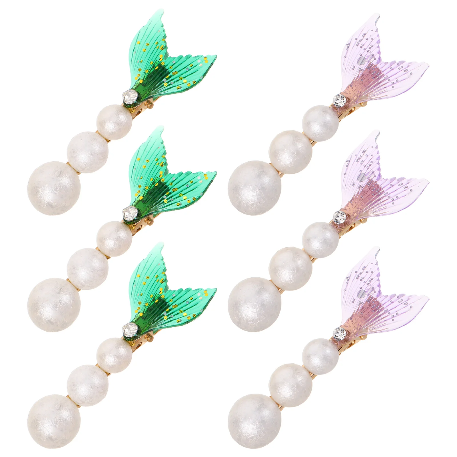 

6Pcs Pearl Hair Clips Mermaid Tail Fish Design Rhinestone Salon Hair Claw Secure Hold Comfortable Hairpins for Formal Style